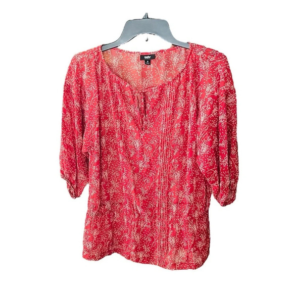 Mossimo Tops - Mossimo women’s sheer pleated 3/4 sleeve blouse elastic waist SZ S brick red